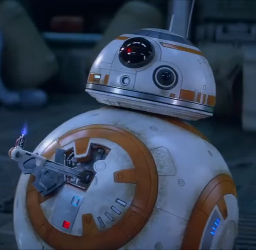 BB-8 doing a thumbs-up with his lighter.