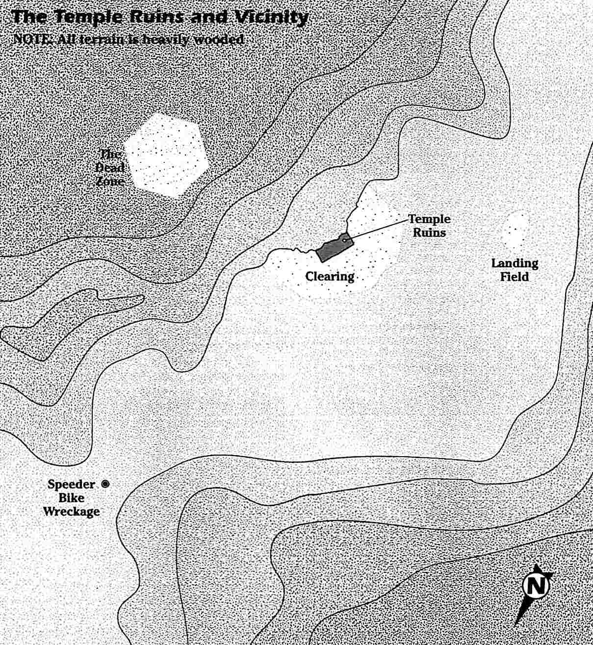 A map of the area surrounding the ruined temple