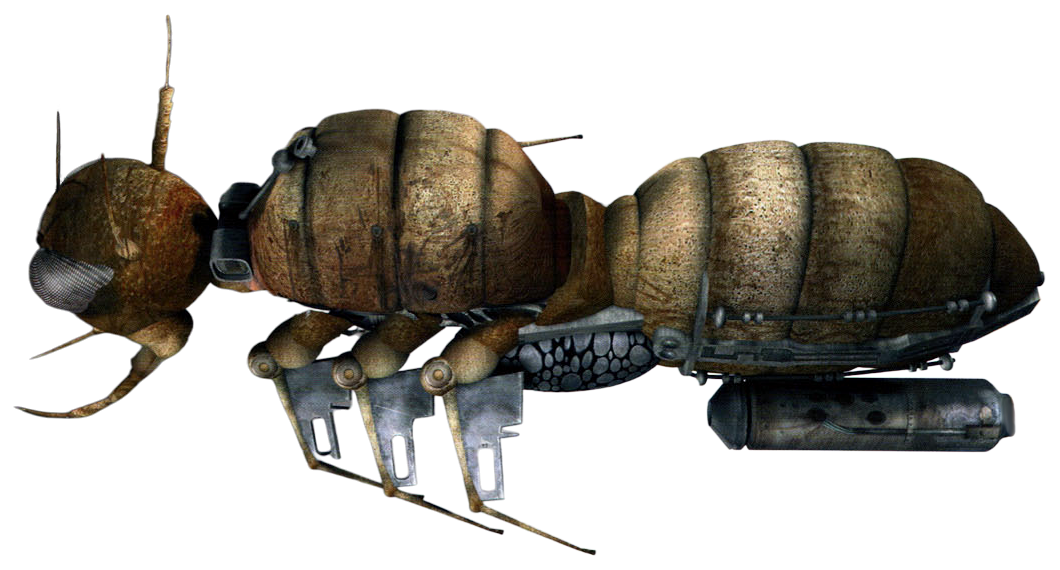 In order to transform a colossus wasp exoskeleton into an Ithullan ore hauler, the former was cleaned out and sectioned.