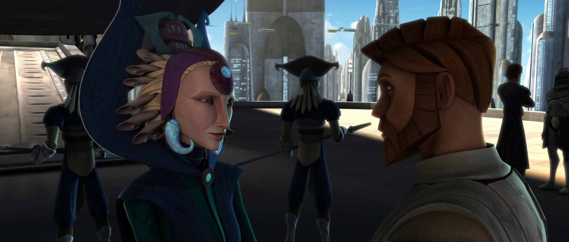 Kryze safely arriving on Coruscant thanks to Kenobi's help.