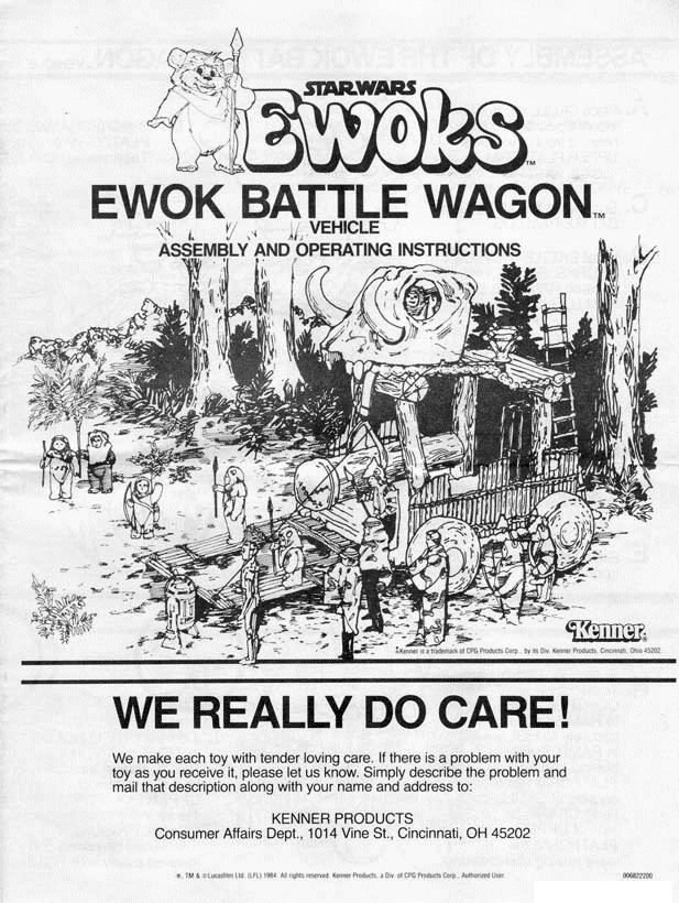 Although Kenner box art shows the battle wagon to be part of the Star Wars: The Power of the Force line, the manual labels it an Ewoks release.