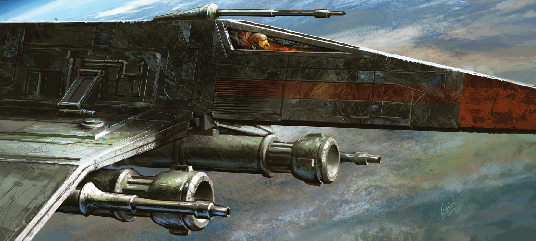 Horn piloting an E-wing starfighter