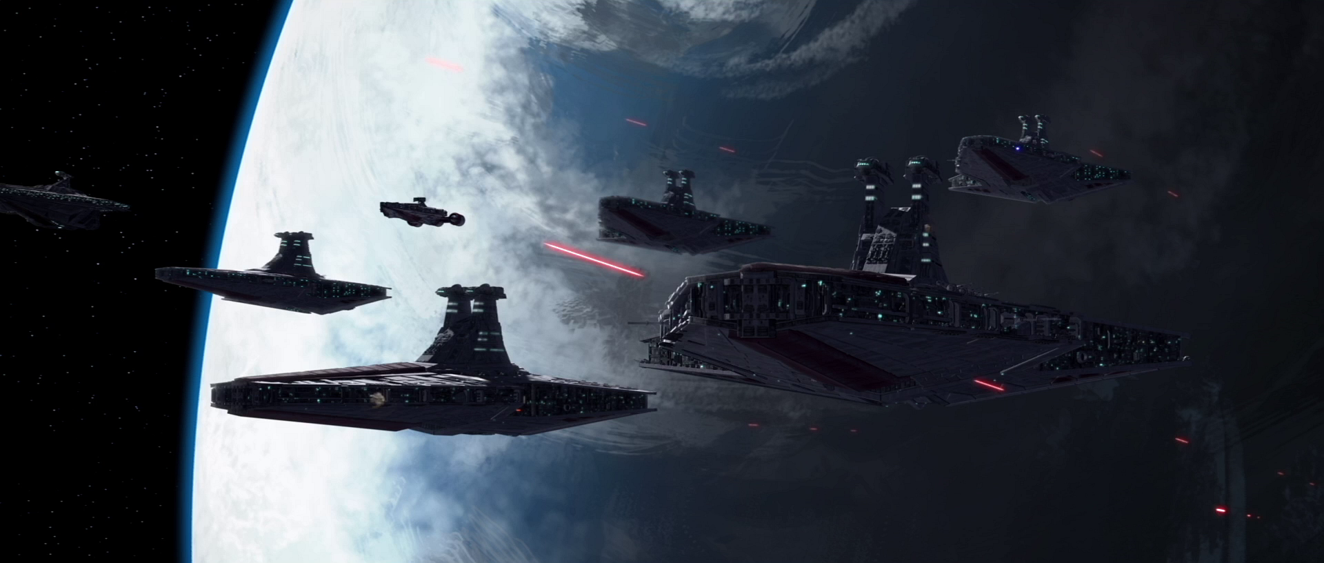 The Kamino blockade battles against the Separatist fleet.