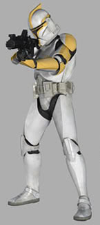 A clone commander in Phase I armor.