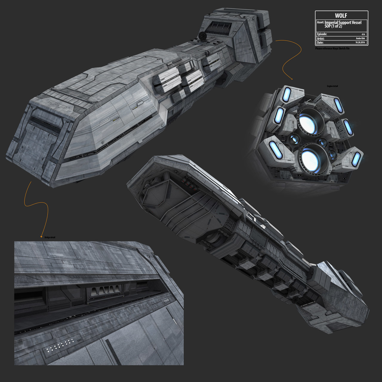 Concept art of the Imperial Support Vessel by Andre Kirk