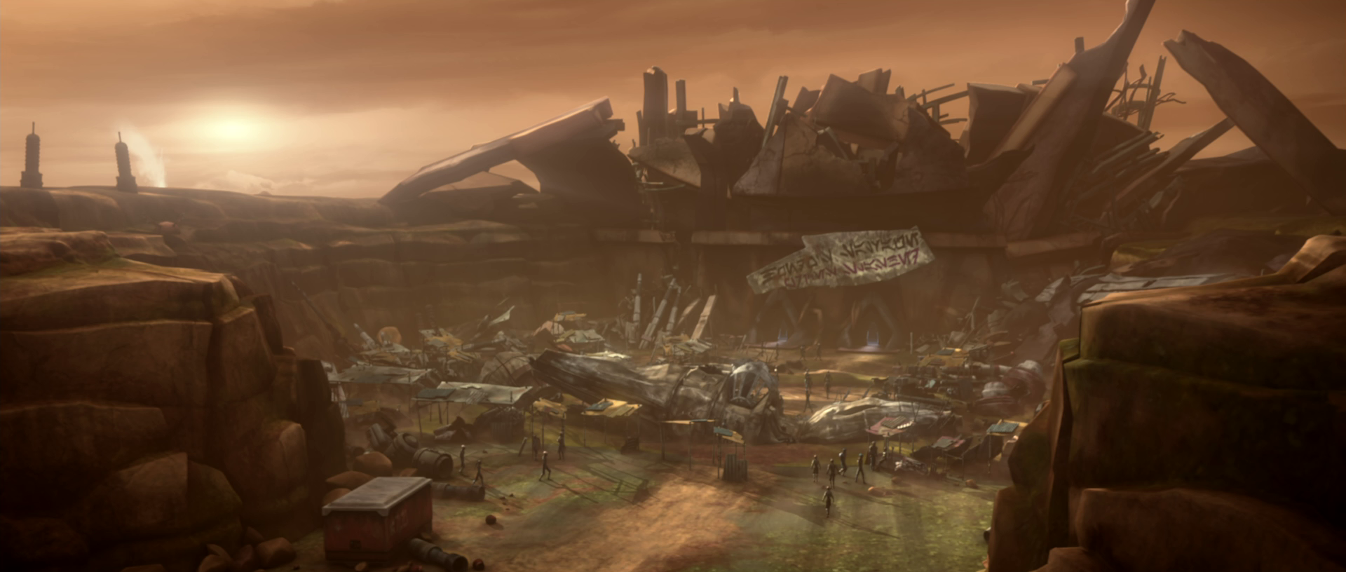 Ohnaka's base after being razed by General Grievous and his droid army