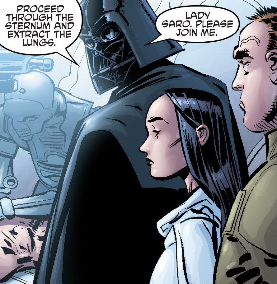 Vader and Captain Shale discussing with Lady Saro