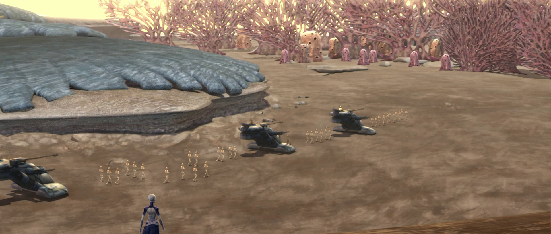 The Separatist Droid Army marches out onto Rugosa.