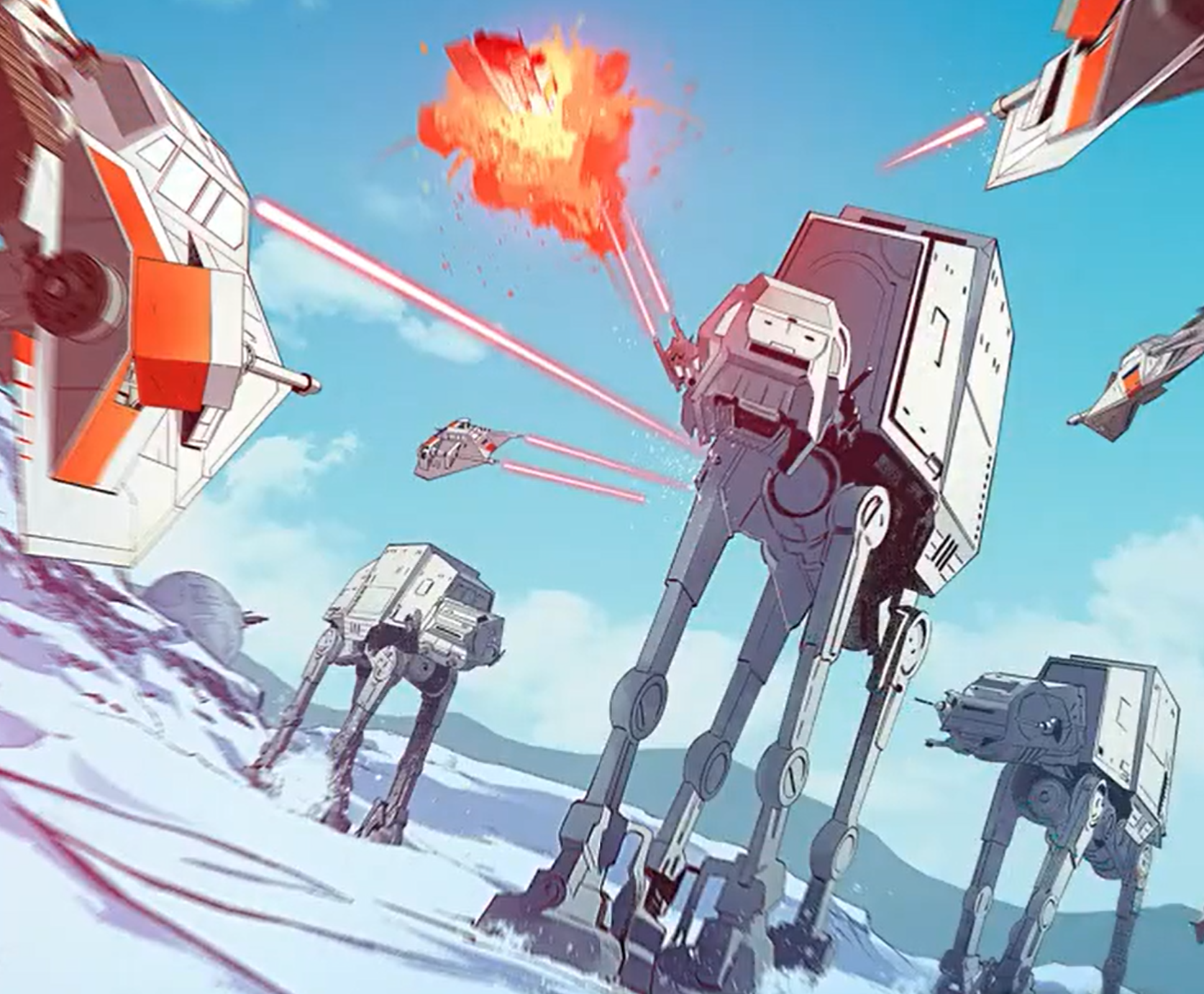 AT-ATs engage the rebel defense of Hoth.