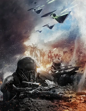 Members of Krennic's guard squadron rush into battle against the rebel incursion on Scarif.