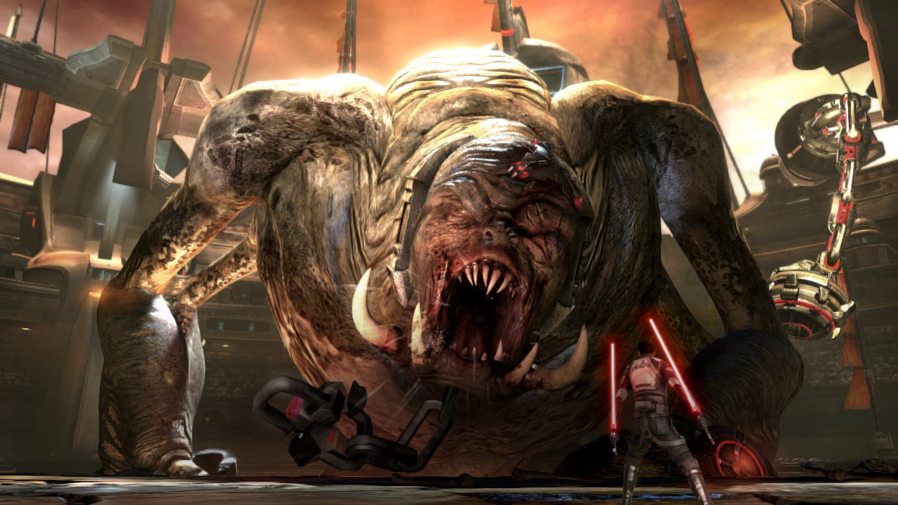 A battle ensued between Starkiller and a Gorog, resulting in the destruction of the Tarko-se Arena.