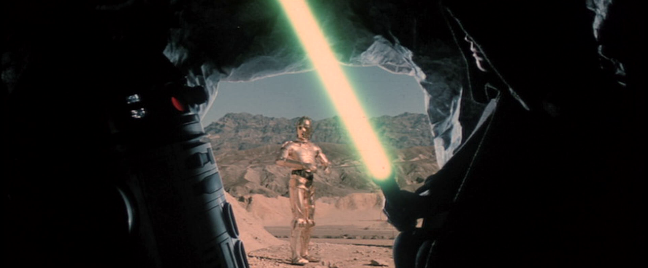 Luke Skywalker activating his lightsaber for the first time.