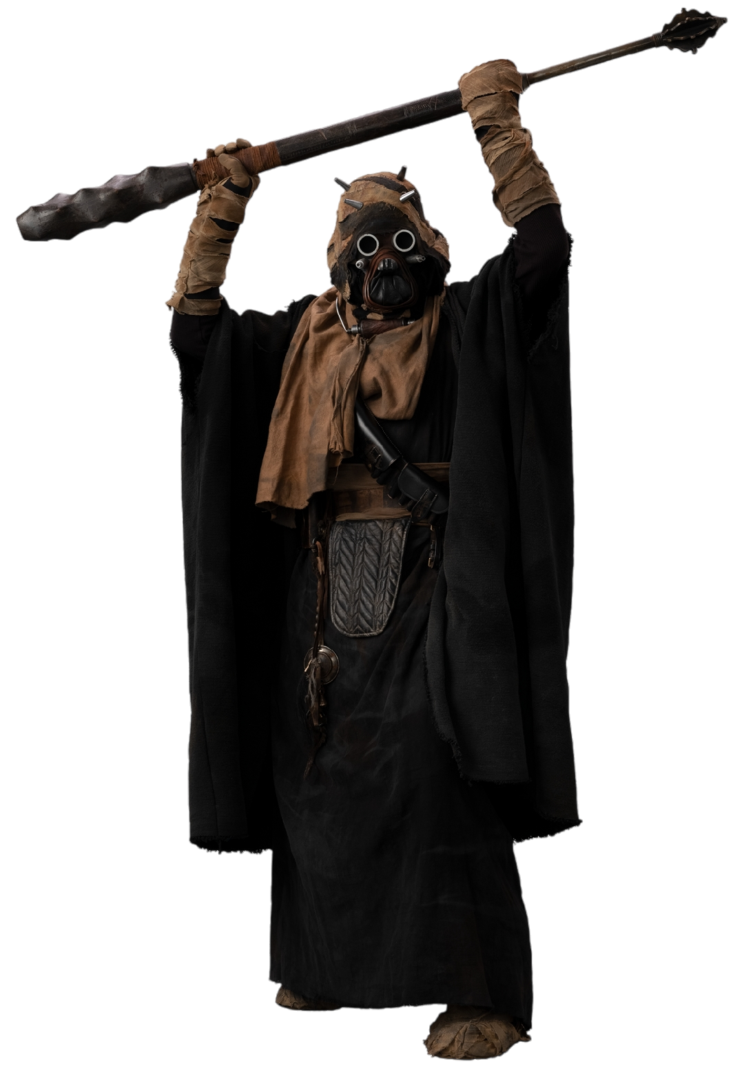 A Tusken Raider wielding their gaderffii stick.