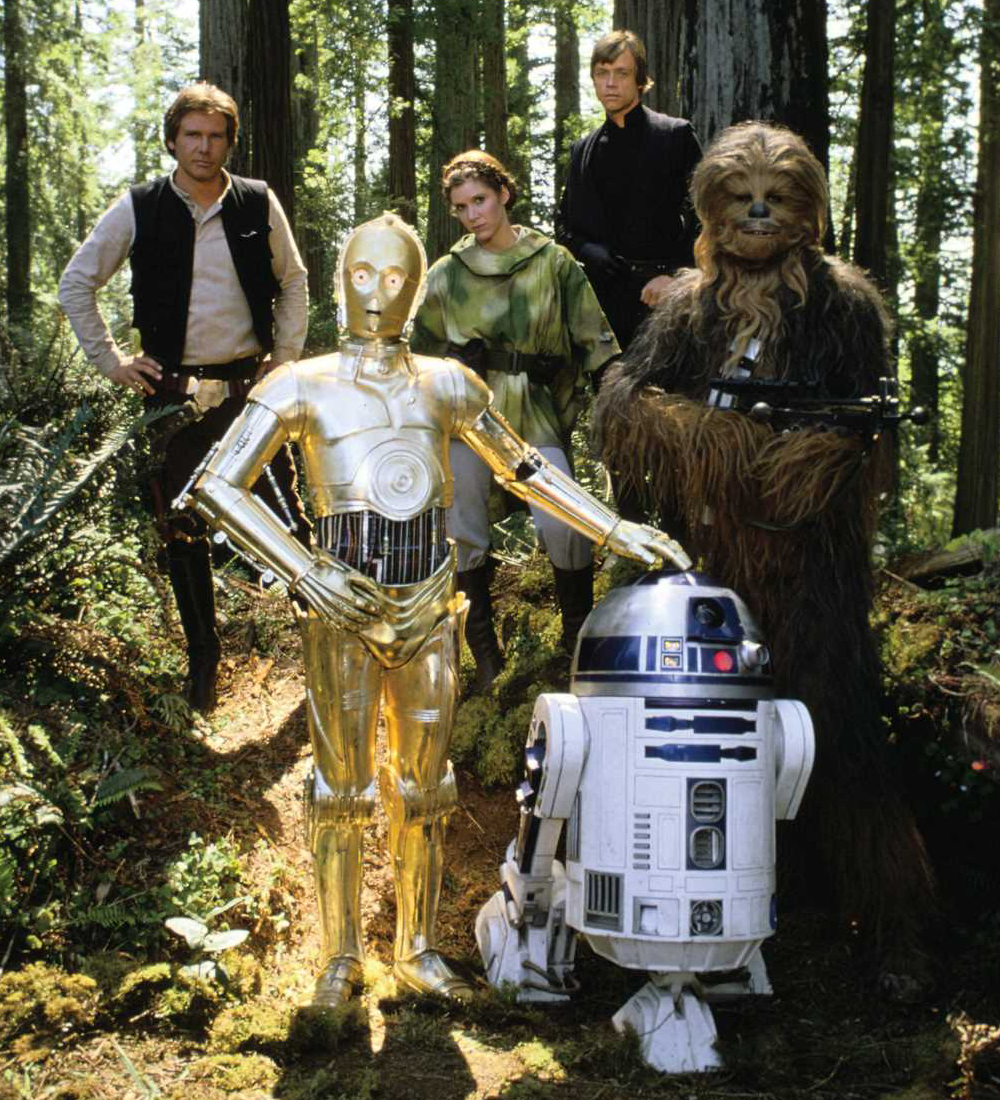 Chewbacca , on Endor, with the command crew of the Endor strike team.