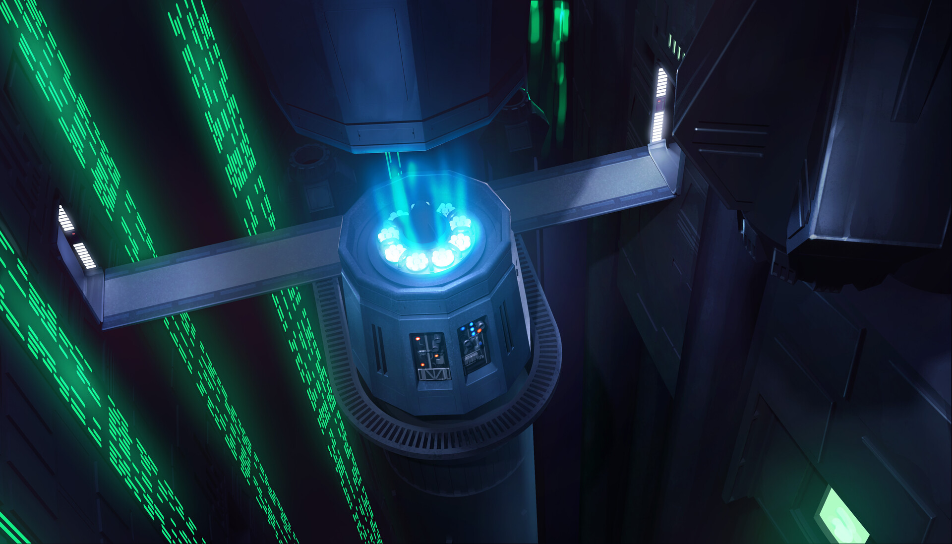 One of the seven tractor beam generator terminals on the Death Star.