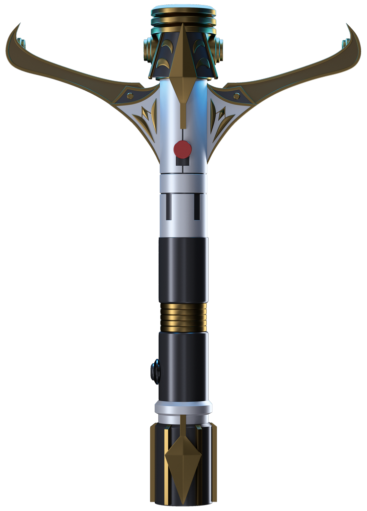 Stellan Gios wielded a crossguard lightsaber.