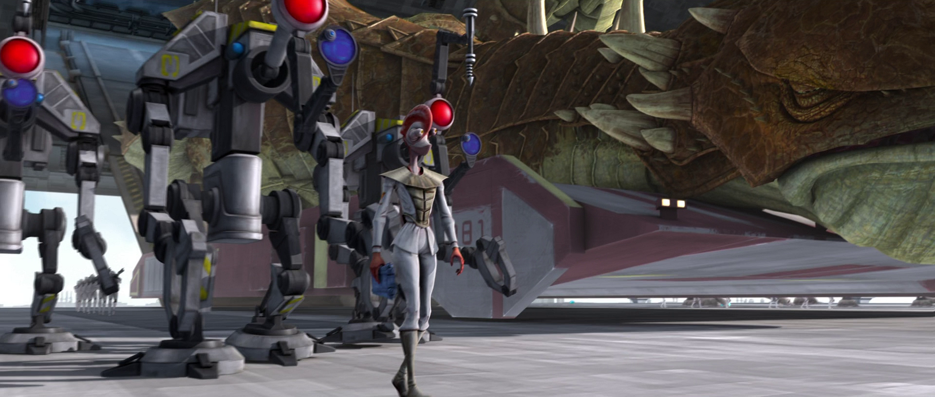 Dr. Boll escorts the Zillo Beast to the research center on Coruscant.