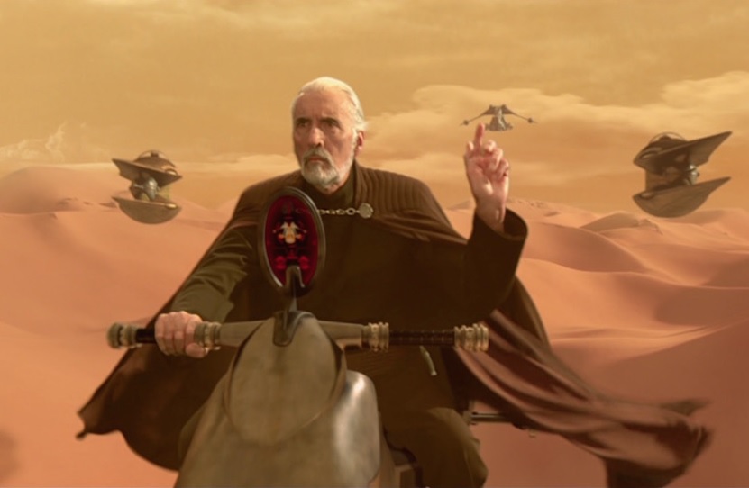 Dooku, escaping from the battle with the plans for the "Ultimate Weapon"