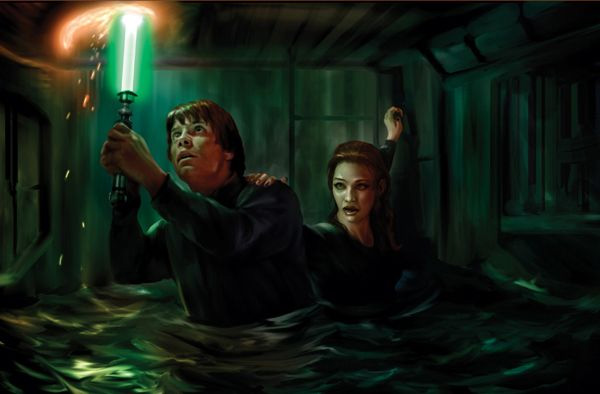 Luke Skywalker and Mara Jade destroyed a wall that led to a lake, unleashing a wave of water that killed Thrawn's clone.