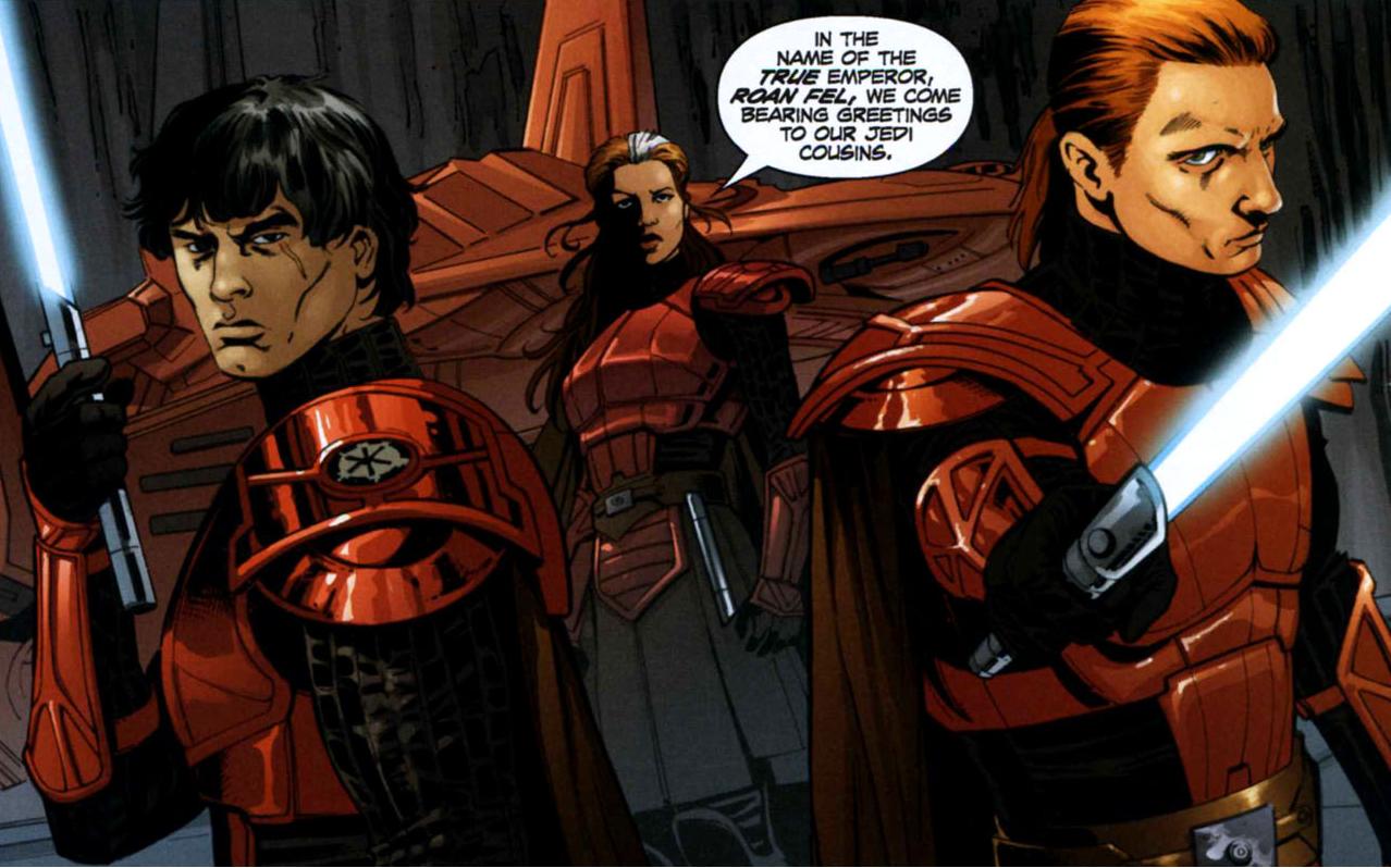 Accompanied by the Imperial Knights, Fel sought out the Jedi Order to propose an alliance against the One Sith.