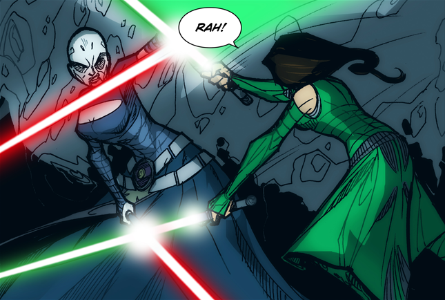 Reus duels Ventress in the Valsedian asteroid belt.