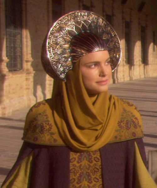 Senator Padmé Amidala wore a Naboo crest headdress to visit Theed Royal Palace before going into hiding.