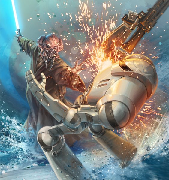 Plo Koon dispatches a Cold assault battle droid.