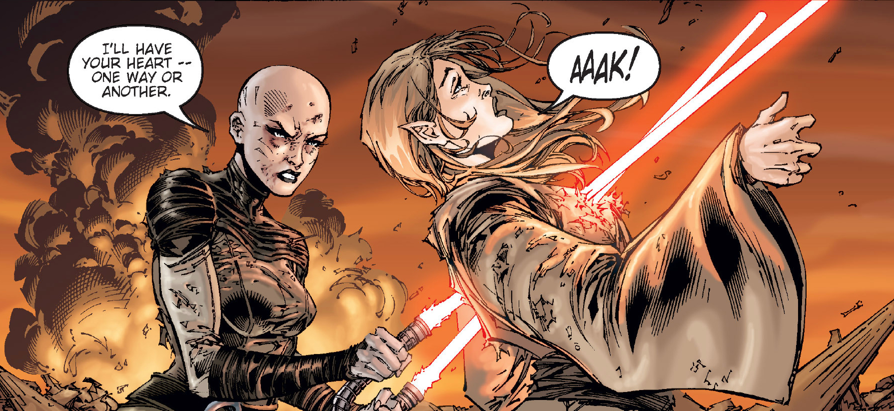 Fay receives a mortal wound from Asajj Ventress.