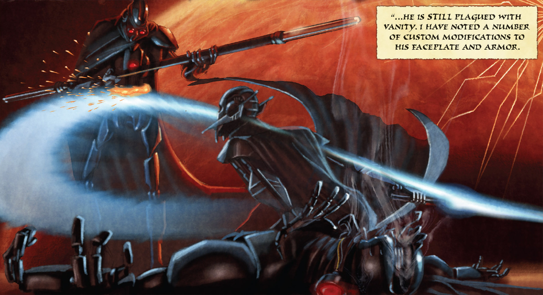 Grievous wielding the lightsaber against his own MagnaGuards in a fit of rage.