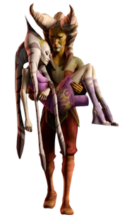 A male Togruta carrying a female