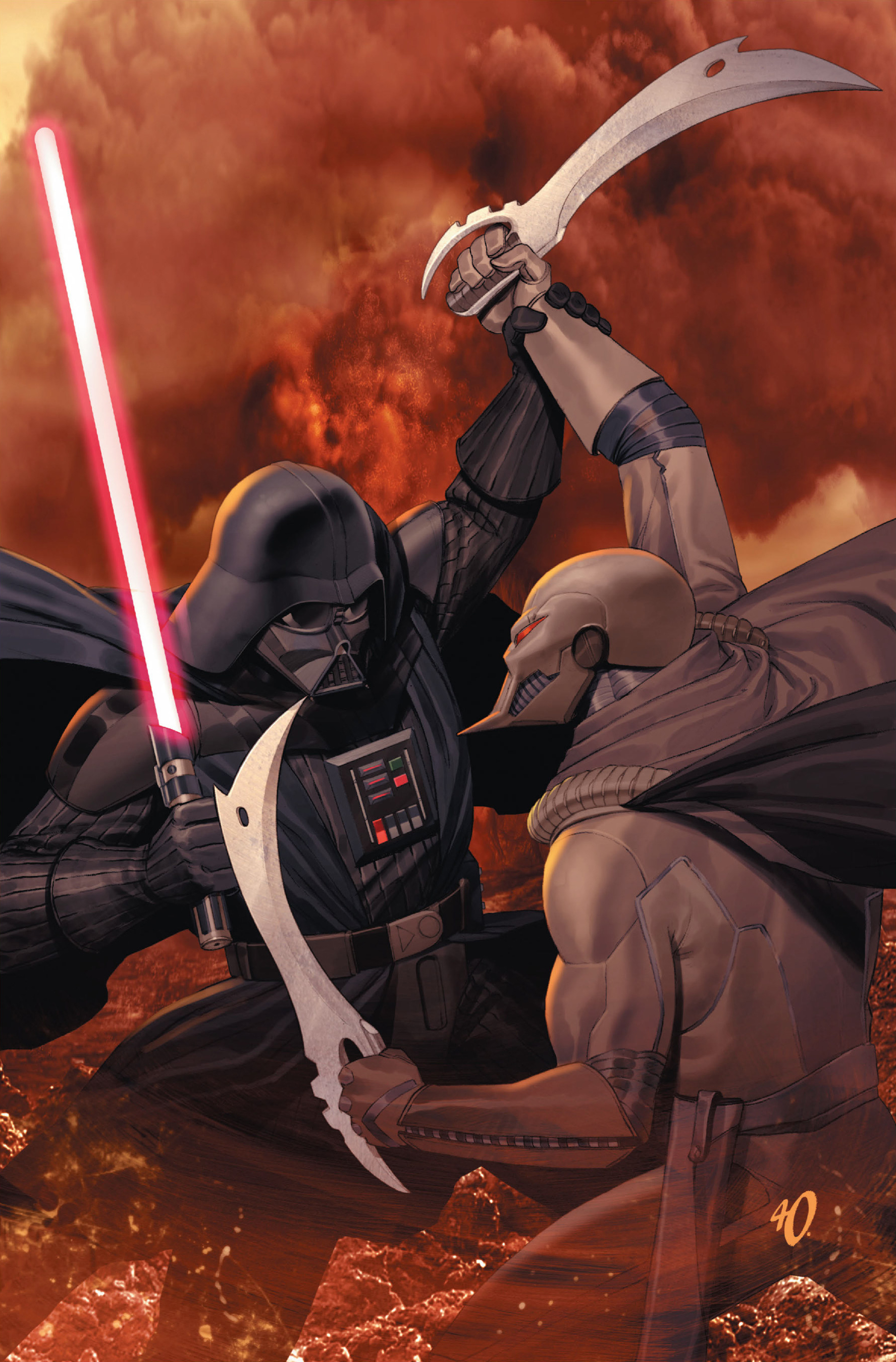 The assassin duels Darth Vader.