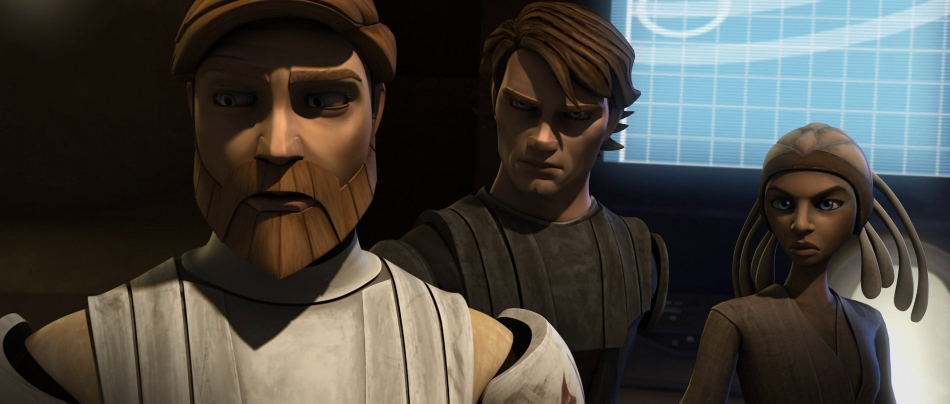 Obi-Wan Kenobi, Anakin Skywalker, and Adi Gallia agree to rescue Jedi Master Eeth Koth from Grievous.