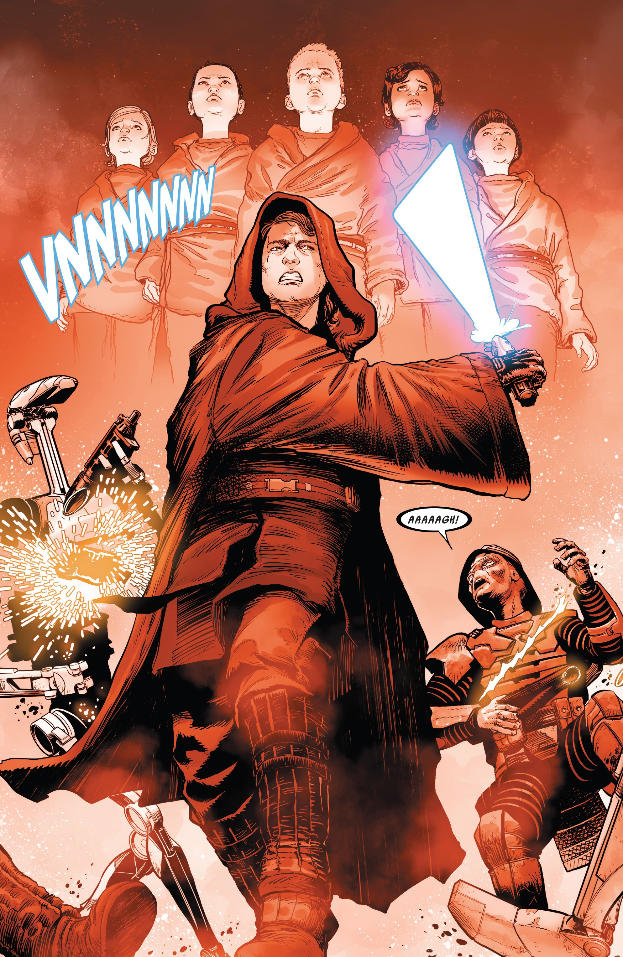 Converted to the dark side, Anakin Skywalker led the Great Jedi Purge as the Sith Lord Darth Vader.