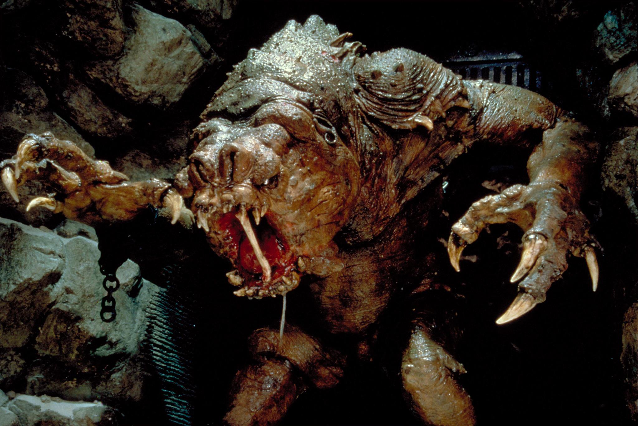 Jabba's rancor with a large bone caught in its mouth