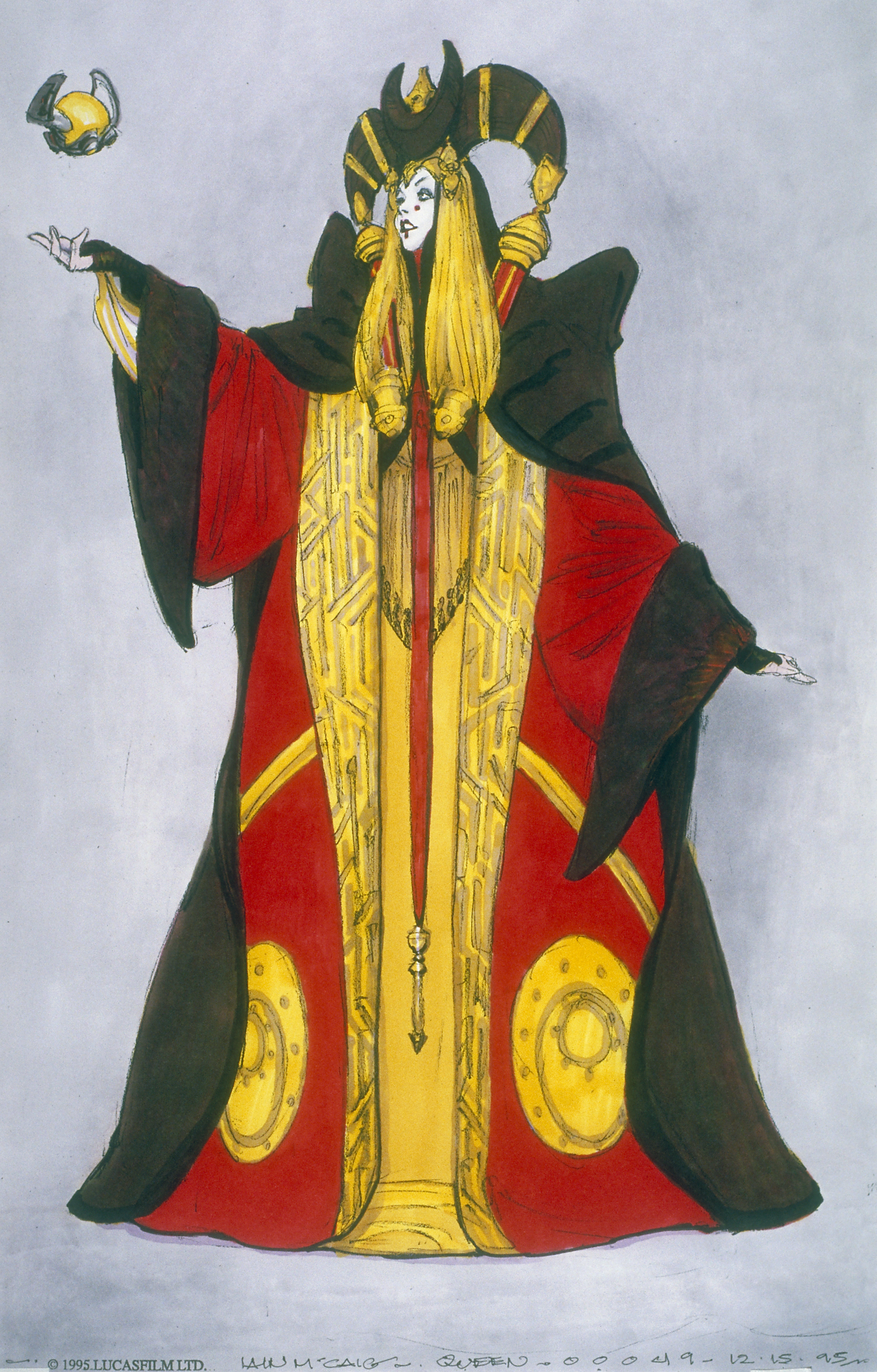 One of Iain McCaig's early concepts for the Senate gown, with the shoulders toned down from the first