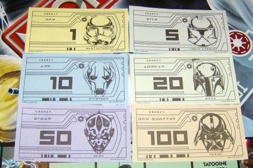 Various credit bills from Monopoly: Star Wars Saga Edition