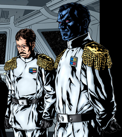 Grand Admirals Thrawn and Miltin Takel as depicted in the Legends continuity.