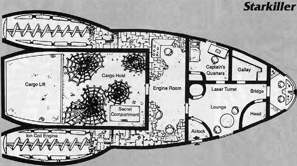 The deckplan of the Starkiller, aboard which Roni von Wasaki spent twenty thousand years.