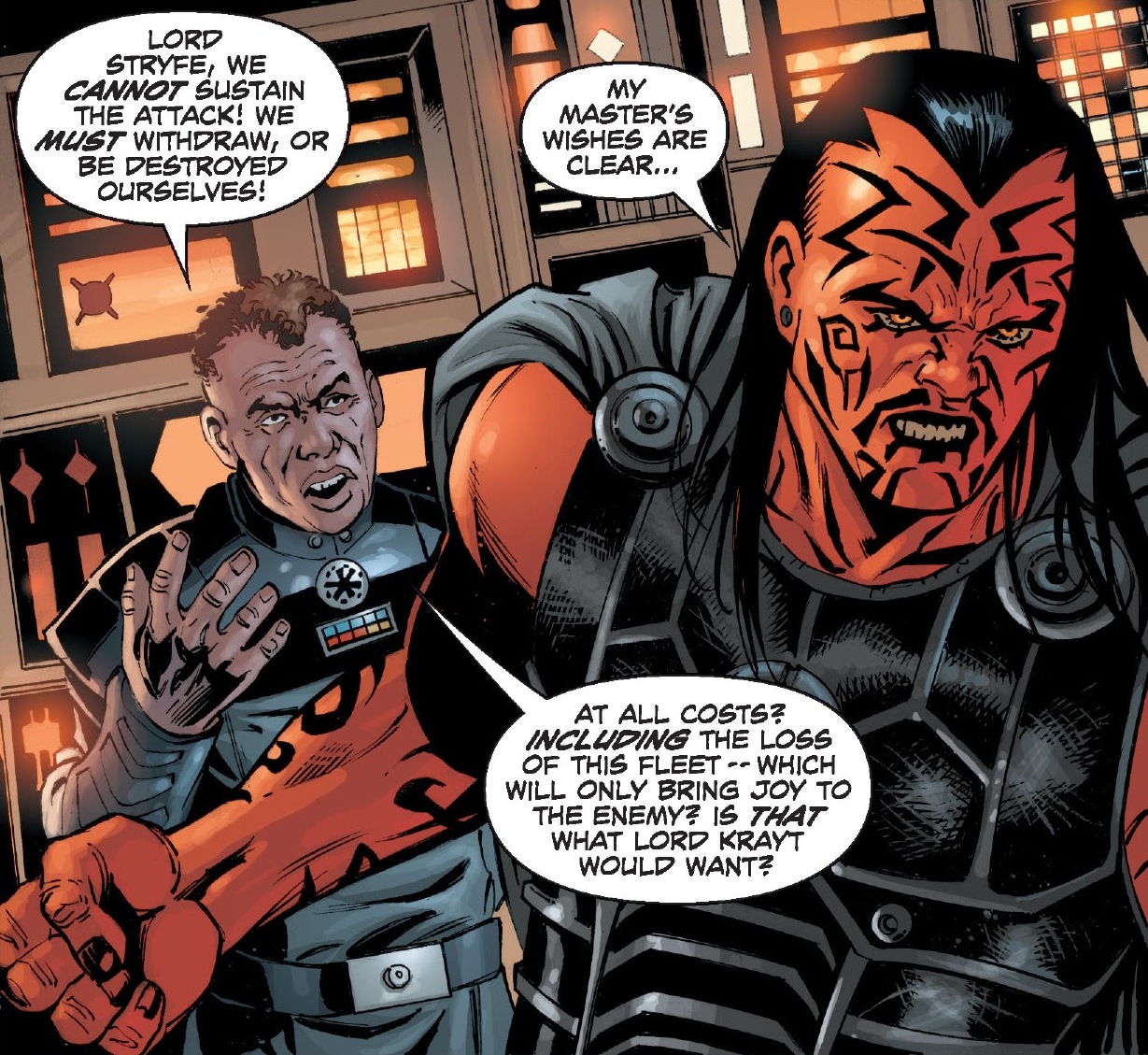 Darth Stryfe and Moff Geist during the evacuation of Dac.