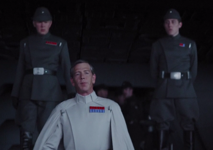 Sotorus Ramda (left) witnesses Director Krennic's arrival at the Citadel Tower.