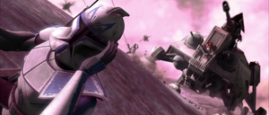 Rex scales the cliff with Torrent Company, with the final AT-TE following behind him.