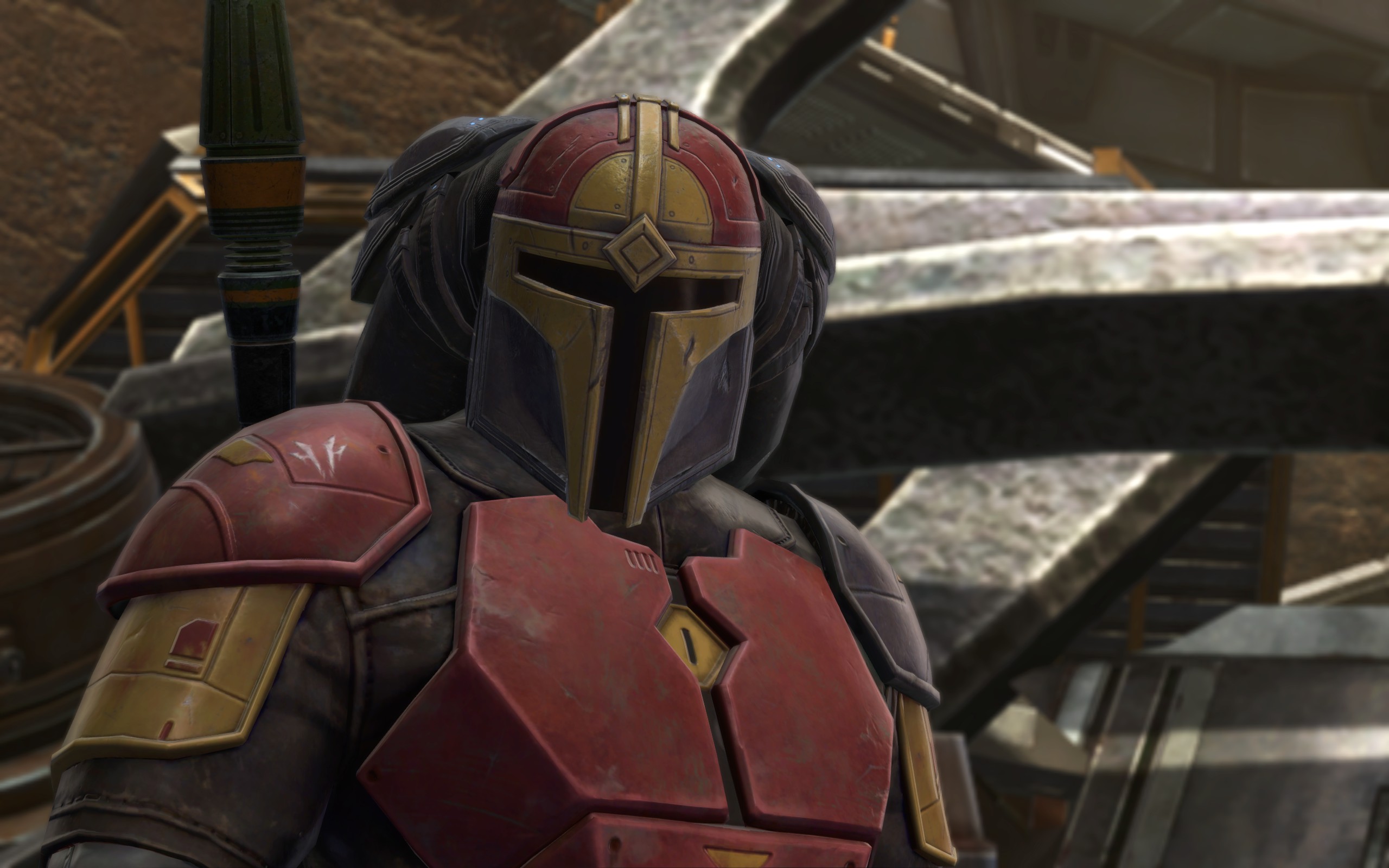 Ri'kan Kateen in his full Mandalorian armor