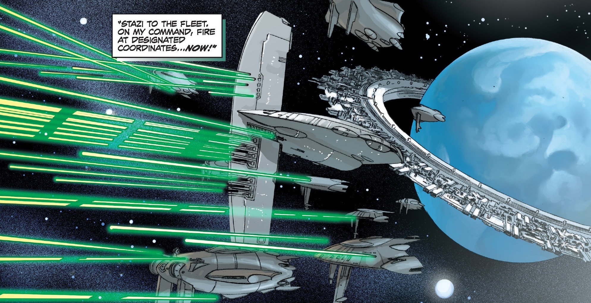 The Indomitable leads the Galactic Alliance Core Fleet against the Outer Rim Third Fleet.