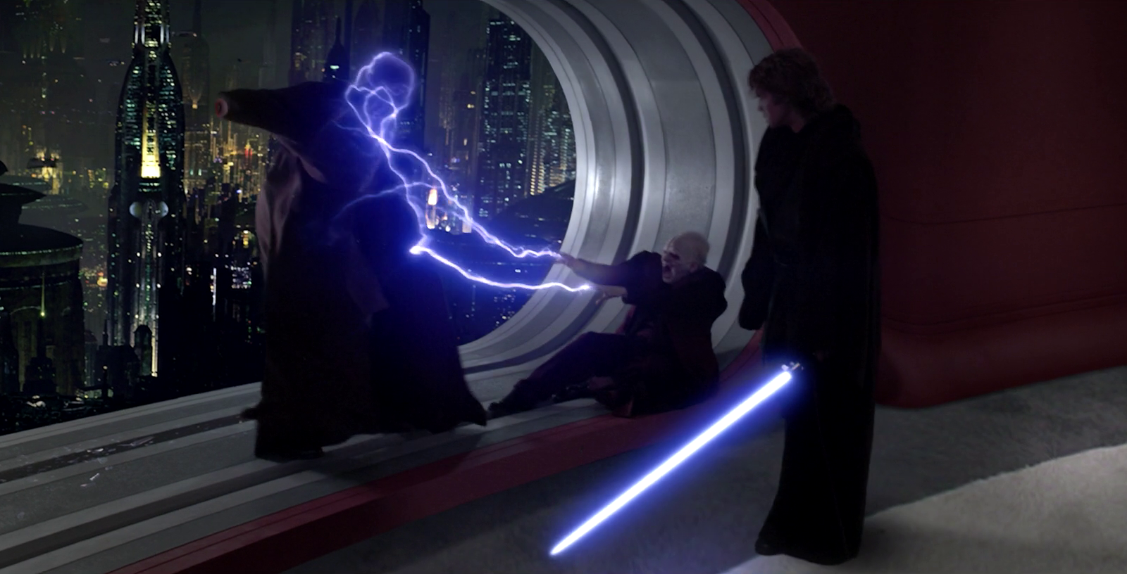 Anakin's betrayal of Windu and fall to the dark side.