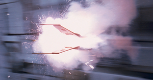 Theron Nett's X-wing starfighter exploding in the Death Star trench.