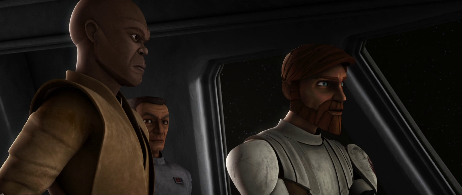 Kenobi and Mace Windu arrive out of hyperspace near Ryloth.