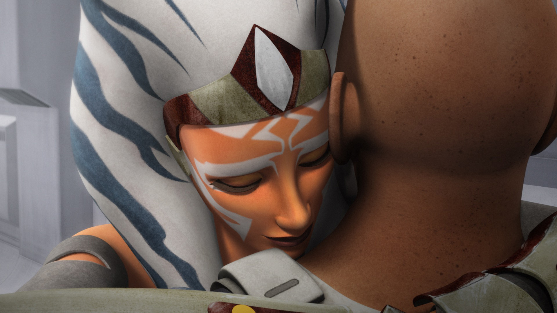 Ahsoka Tano and Rex embrace after years of being apart.