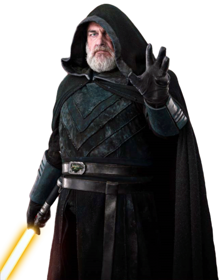 Skoll wore black robes and armor and wielded an orange-bladed lightsaber.