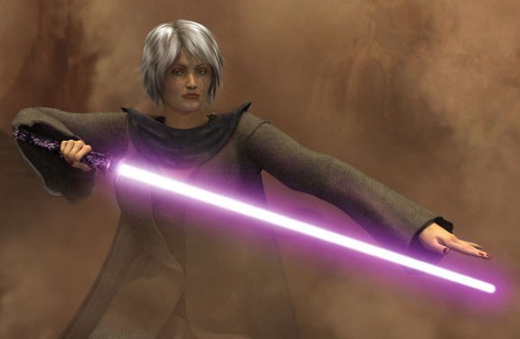 An'ya Kuro wielding her purple-bladed lightsaber