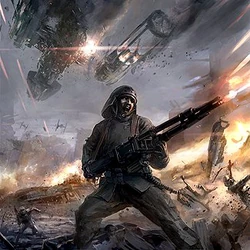 A Imperial Navy Trooper firing a DLT-19 heavy blaster rifle.